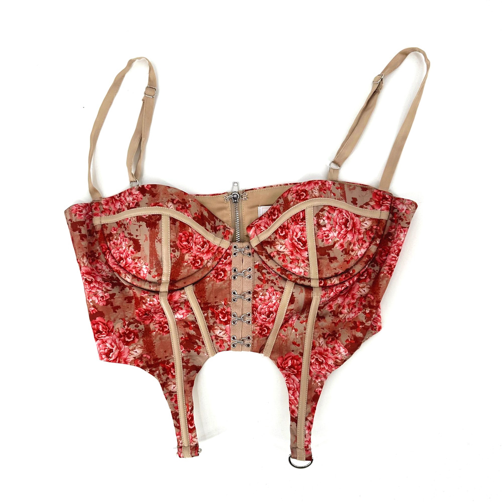Oh Polly Satin Floral Corset Top Size 4 Adjustable Romantic Victorian Coquette‎